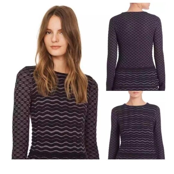 Tory Burch Women's Blue Shimmer Peplum Sweater Long Sleeve Wool Blend Size S NWT - Picture 2 of 10